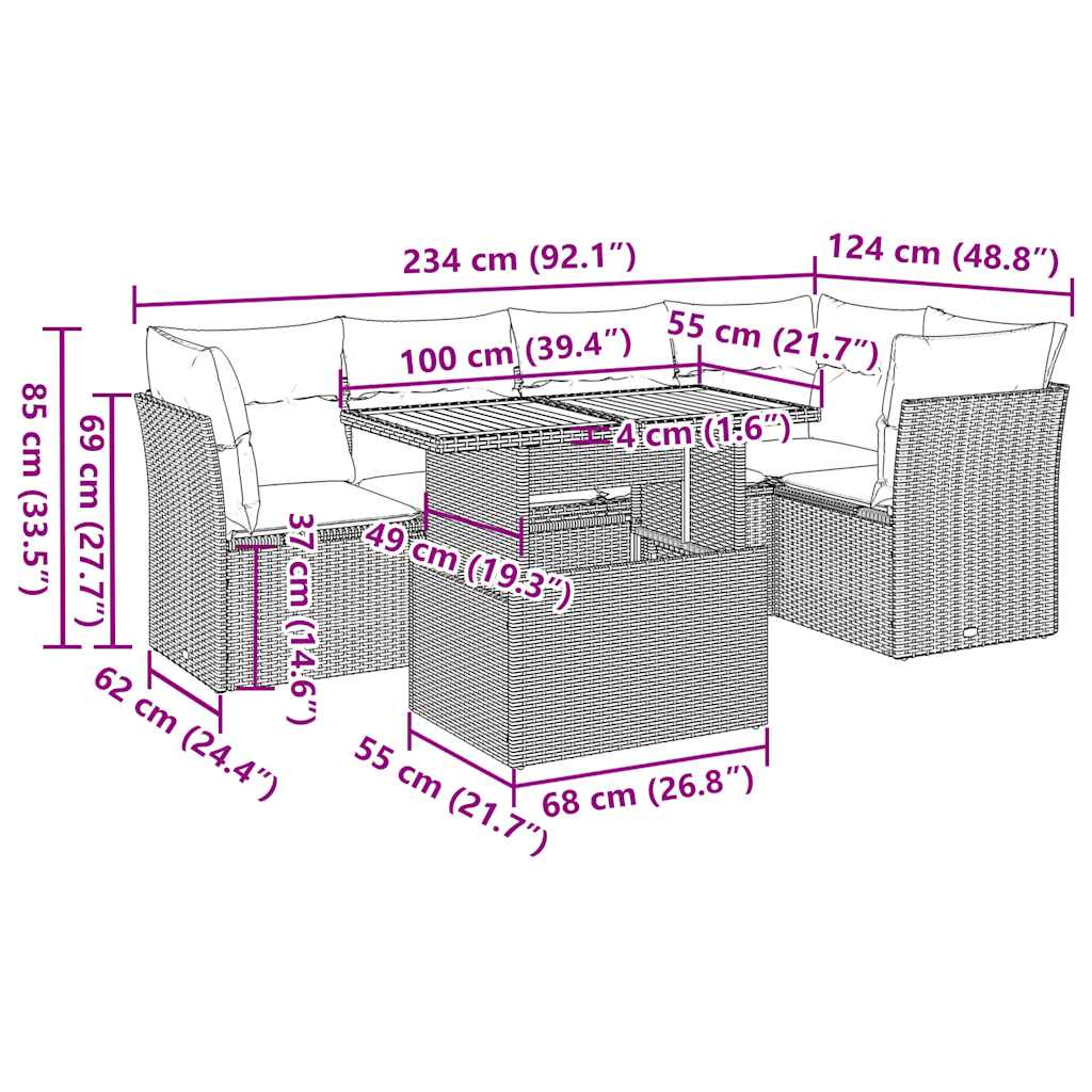Set Divano da Giardino 6 pz con Cuscini Nero in Polyrattan