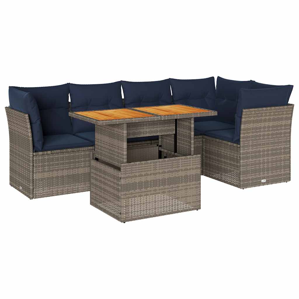 Set Divano da Giardino 6 pz con Cuscini Grigio in Polyrattan