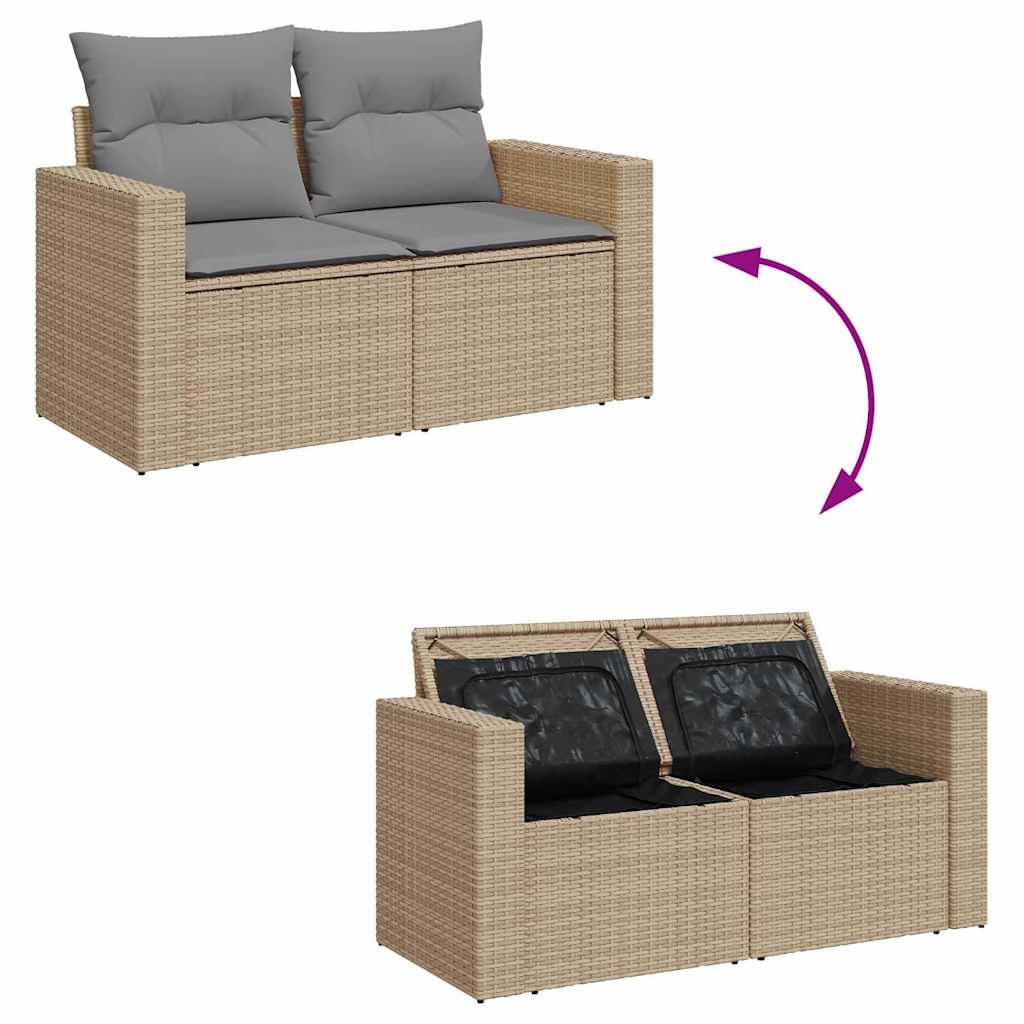 Set Divano da Giardino 5 pz con Cuscini Beige in Polyrattan