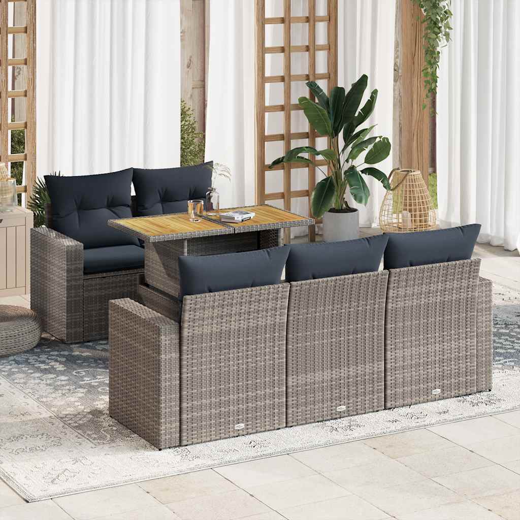 Set Divano da Giardino 6 pz con Cuscini Grigio in Polyrattan