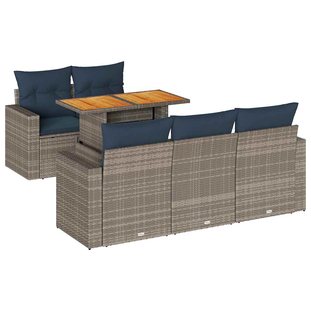 Set Divano da Giardino 6 pz con Cuscini Grigio in Polyrattan