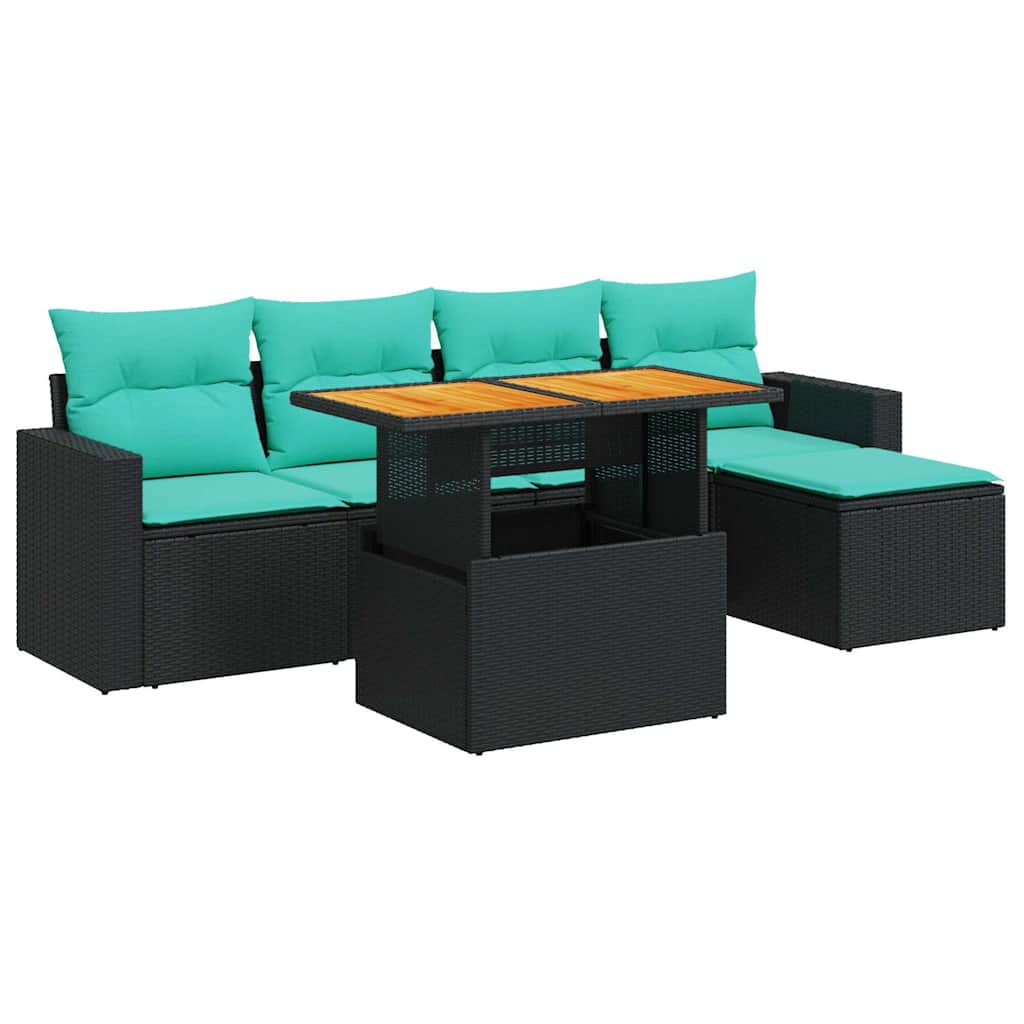 Set Divano da Giardino 6 pz con Cuscini Nero in Polyrattan