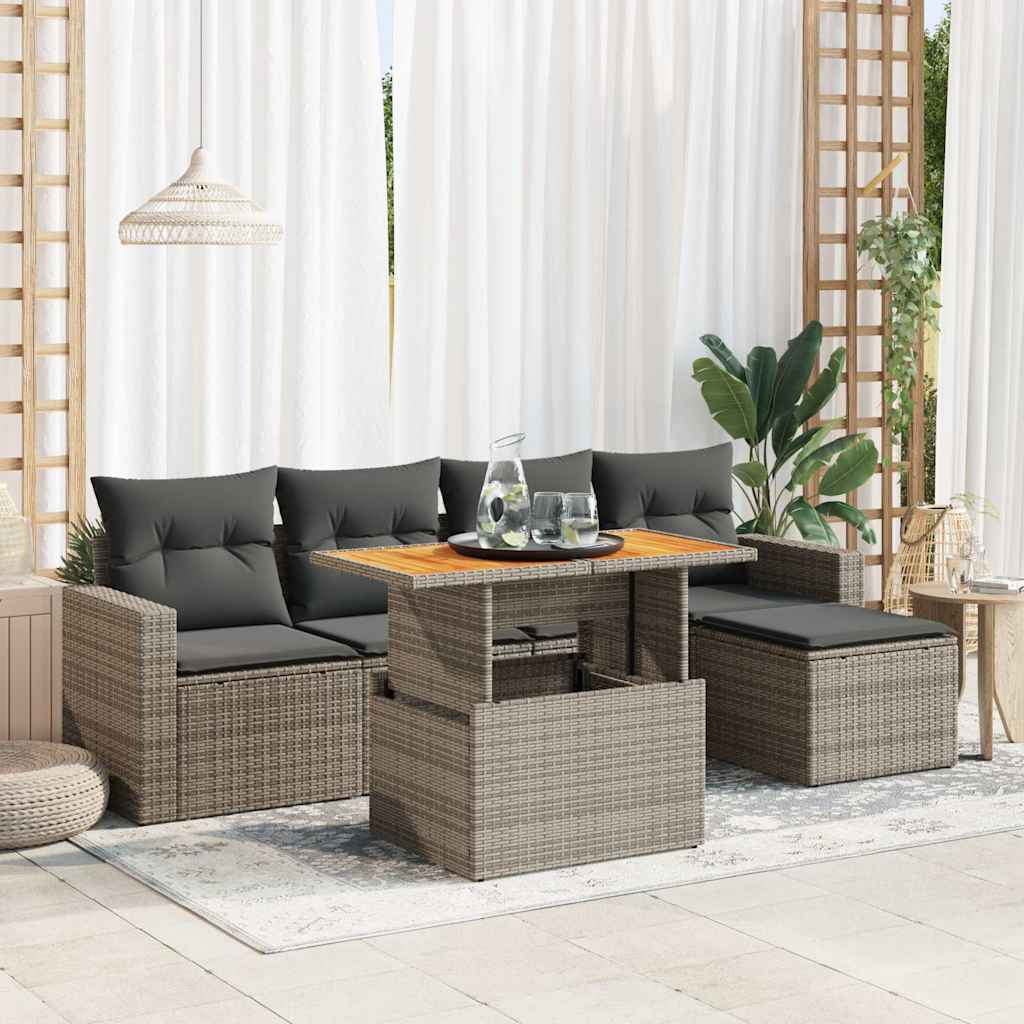 Set Divano da Giardino 6 pz con Cuscini Grigio in Polyrattan