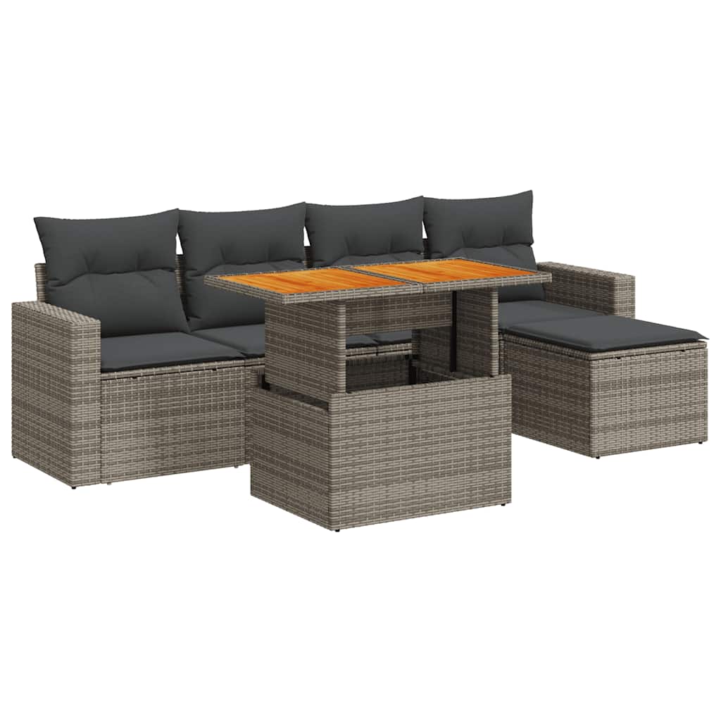 Set Divano da Giardino 6 pz con Cuscini Grigio in Polyrattan