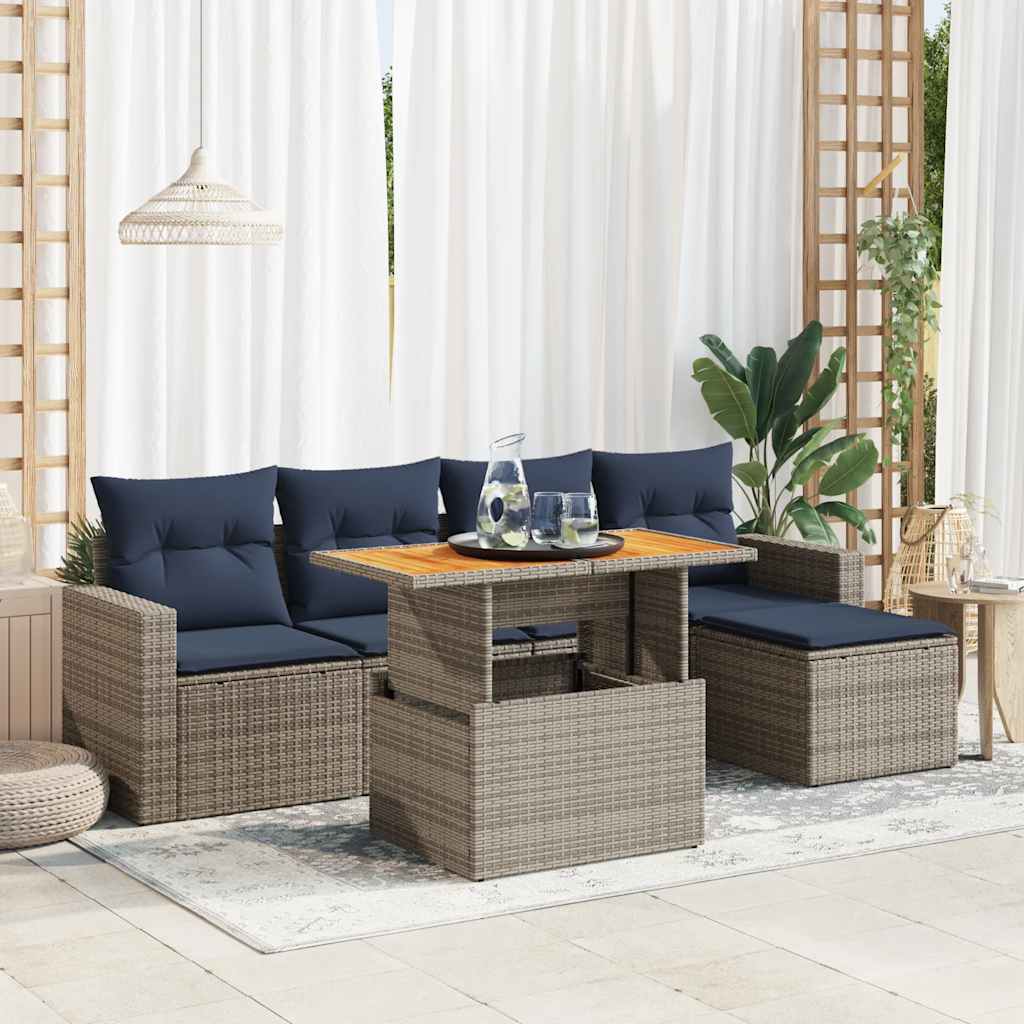Set Divano da Giardino 6 pz con Cuscini Grigio in Polyrattan