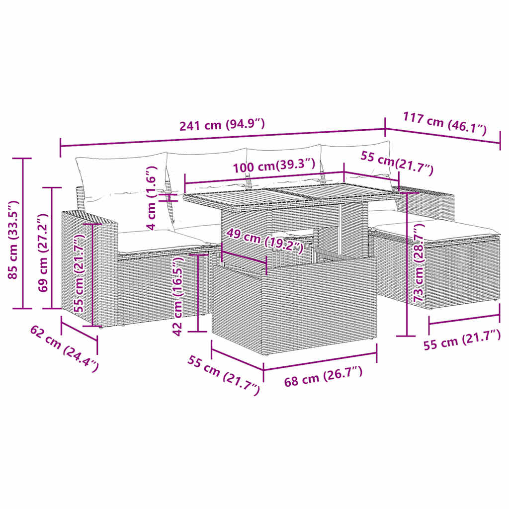 Set Divano da Giardino 6 pz con Cuscini Grigio in Polyrattan