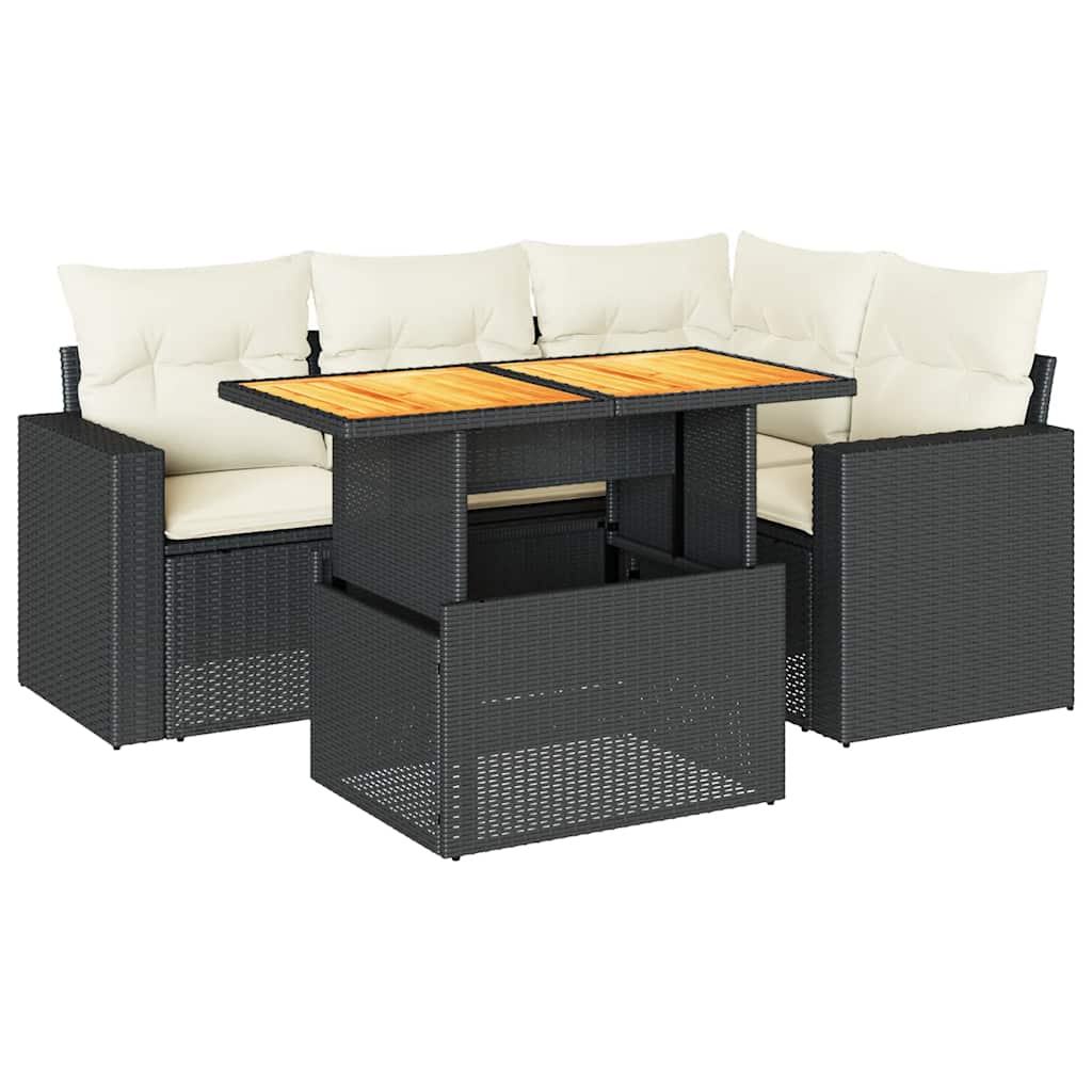 Set Divani da Giardino 5 pz con Cuscini in Polyrattan Nero