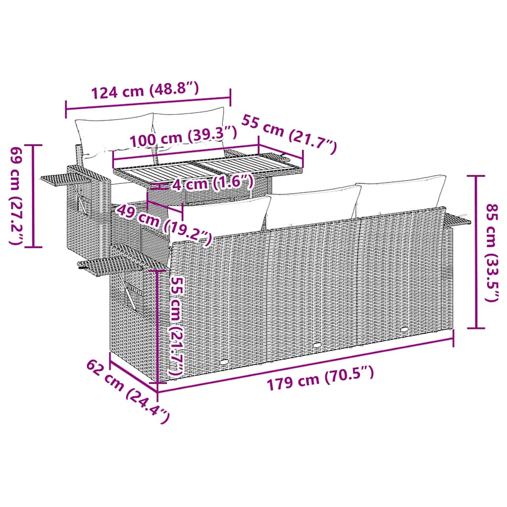 Set Divano da Giardino 6 pz con Cuscini Grigio in Polyrattan
