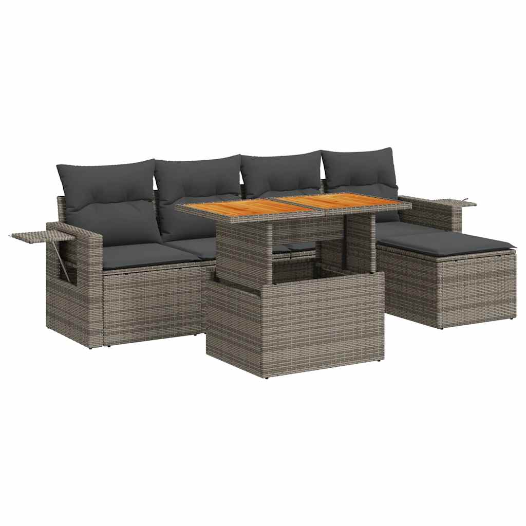 Set Divano da Giardino 6 pz con Cuscini Grigio in Polyrattan