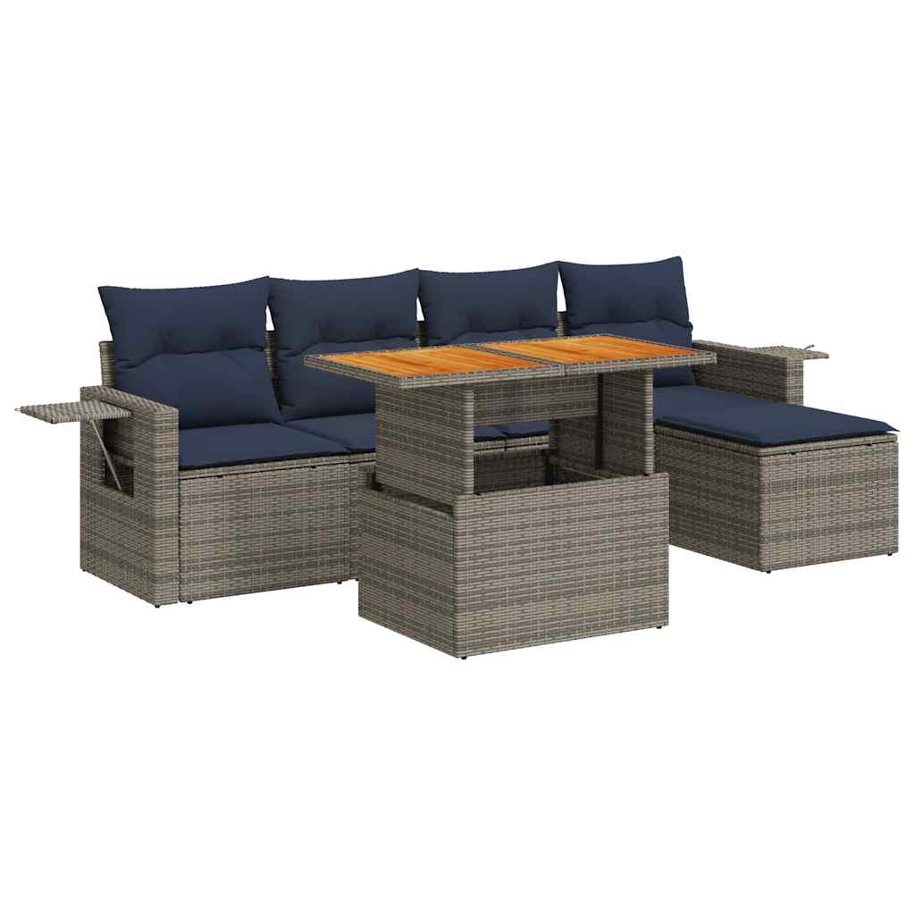 Set Divano da Giardino 6 pz con Cuscini Grigio in Polyrattan
