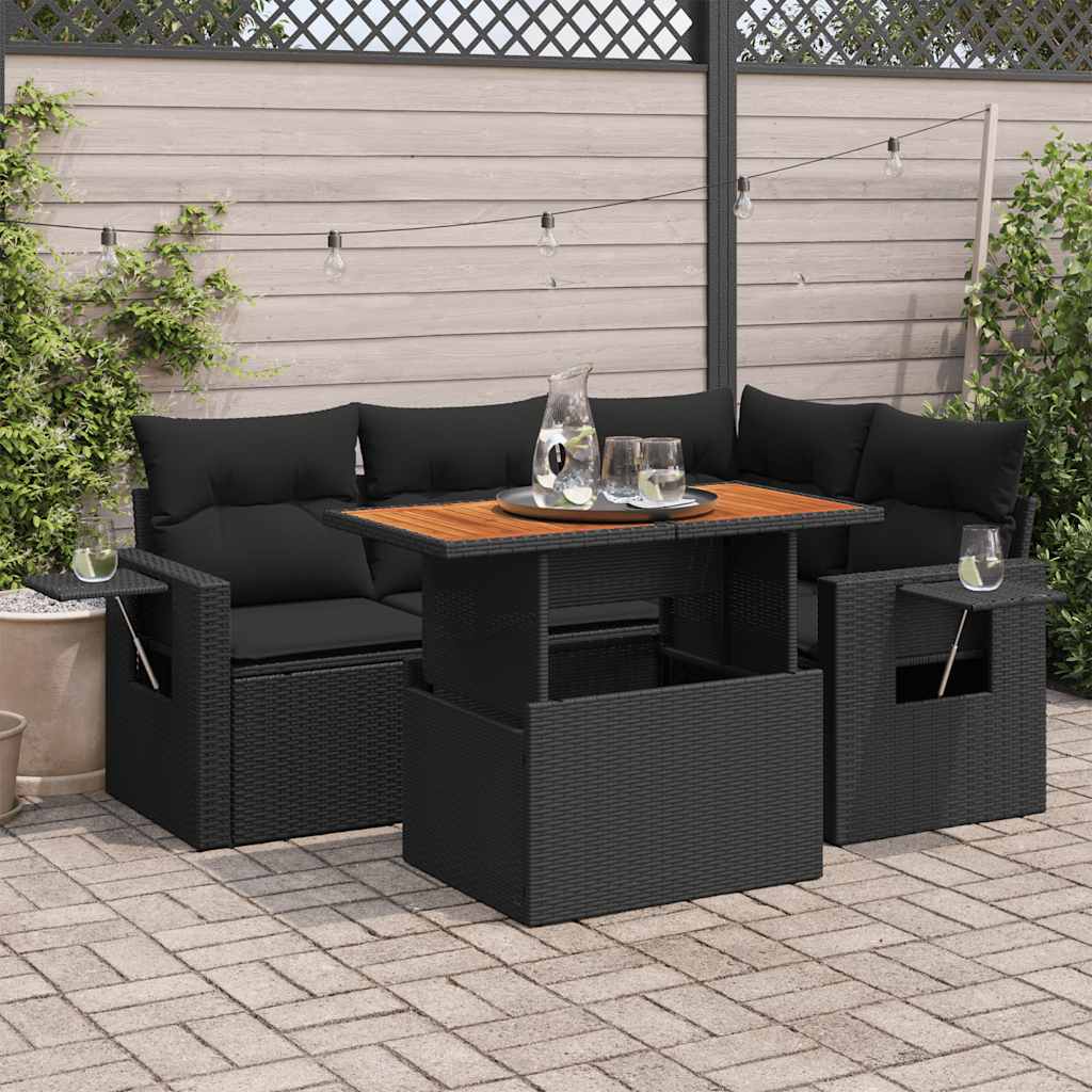 Set Divani da Giardino 5 pz con Cuscini in Polyrattan Nero