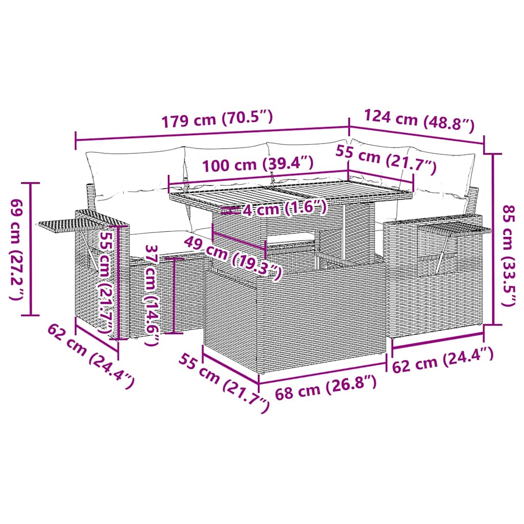 Set Divani da Giardino 5 pz con Cuscini in Polyrattan Nero
