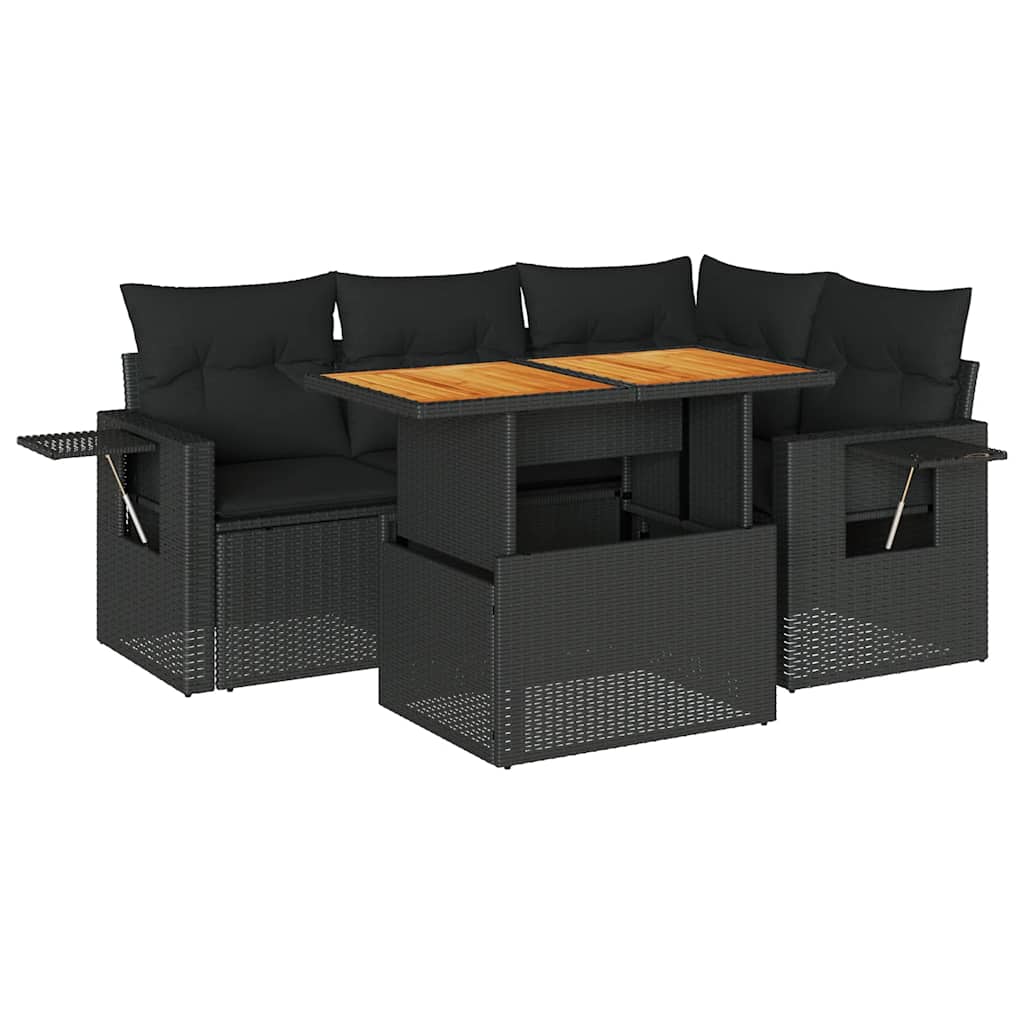 Set Divani da Giardino 5 pz con Cuscini in Polyrattan Nero