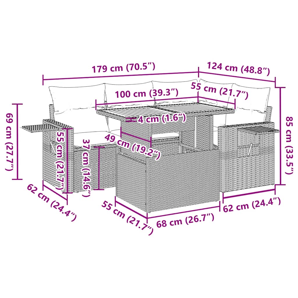 Set Divani da Giardino 5 pz con Cuscini in Polyrattan Nero