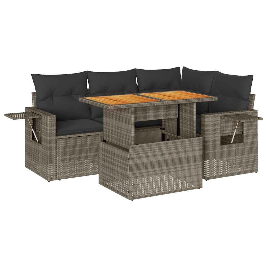 Set Divano da Giardino 5 pz con Cuscini Grigio in Polyrattan