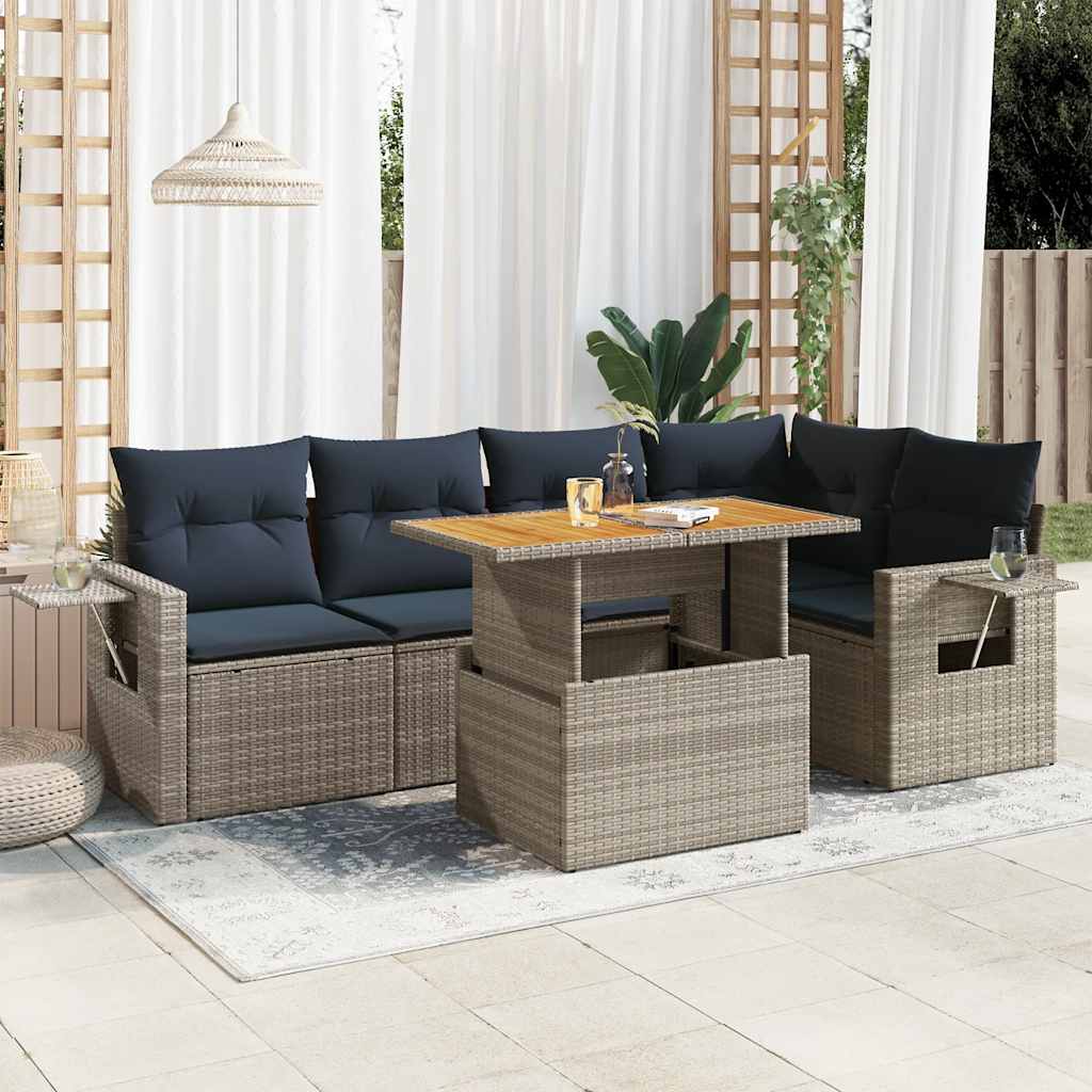 Set Divano da Giardino 6 pz con Cuscini Grigio in Polyrattan