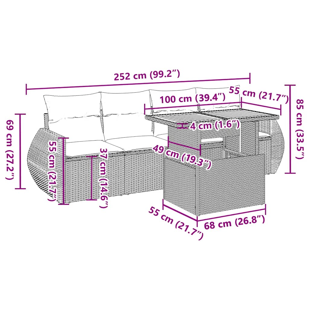 Set Divani da Giardino 5 pz con Cuscini in Polyrattan Nero