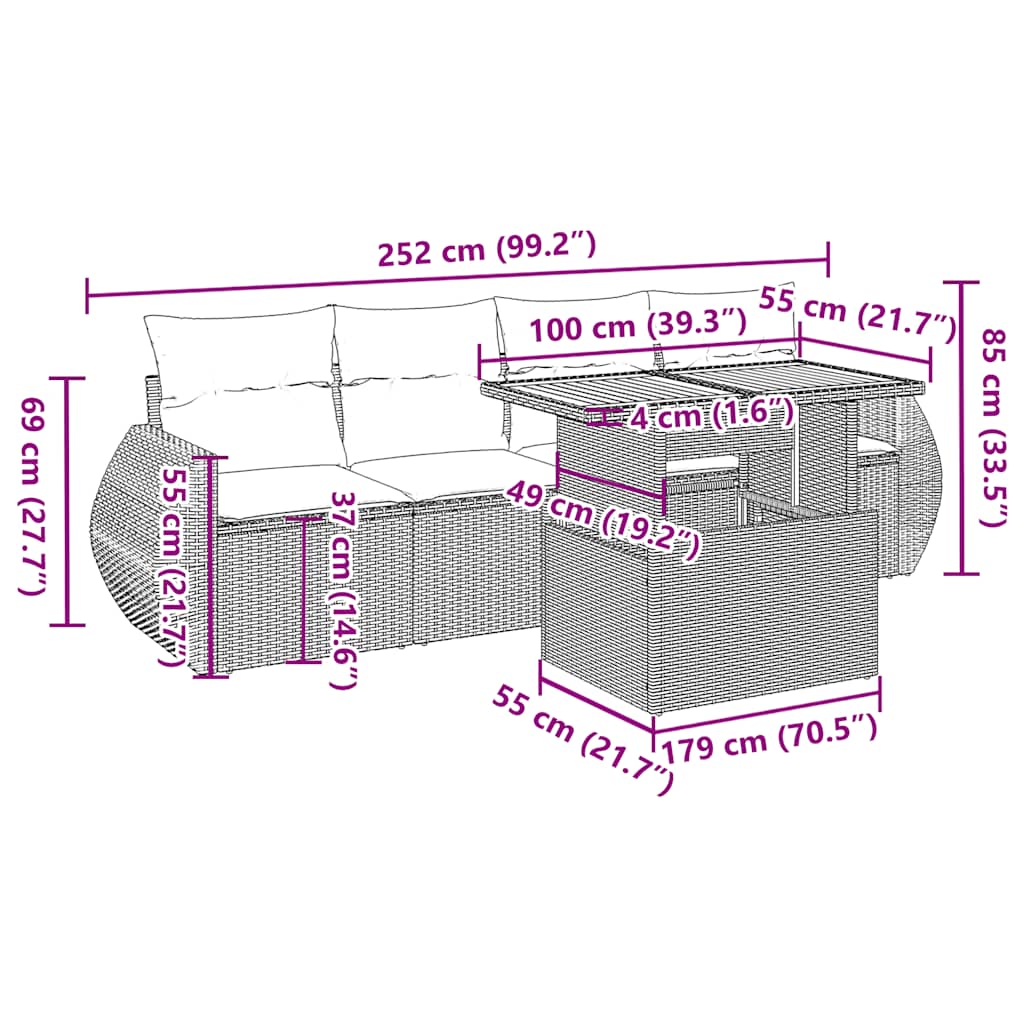 Set Divani da Giardino 5 pz con Cuscini in Polyrattan Nero