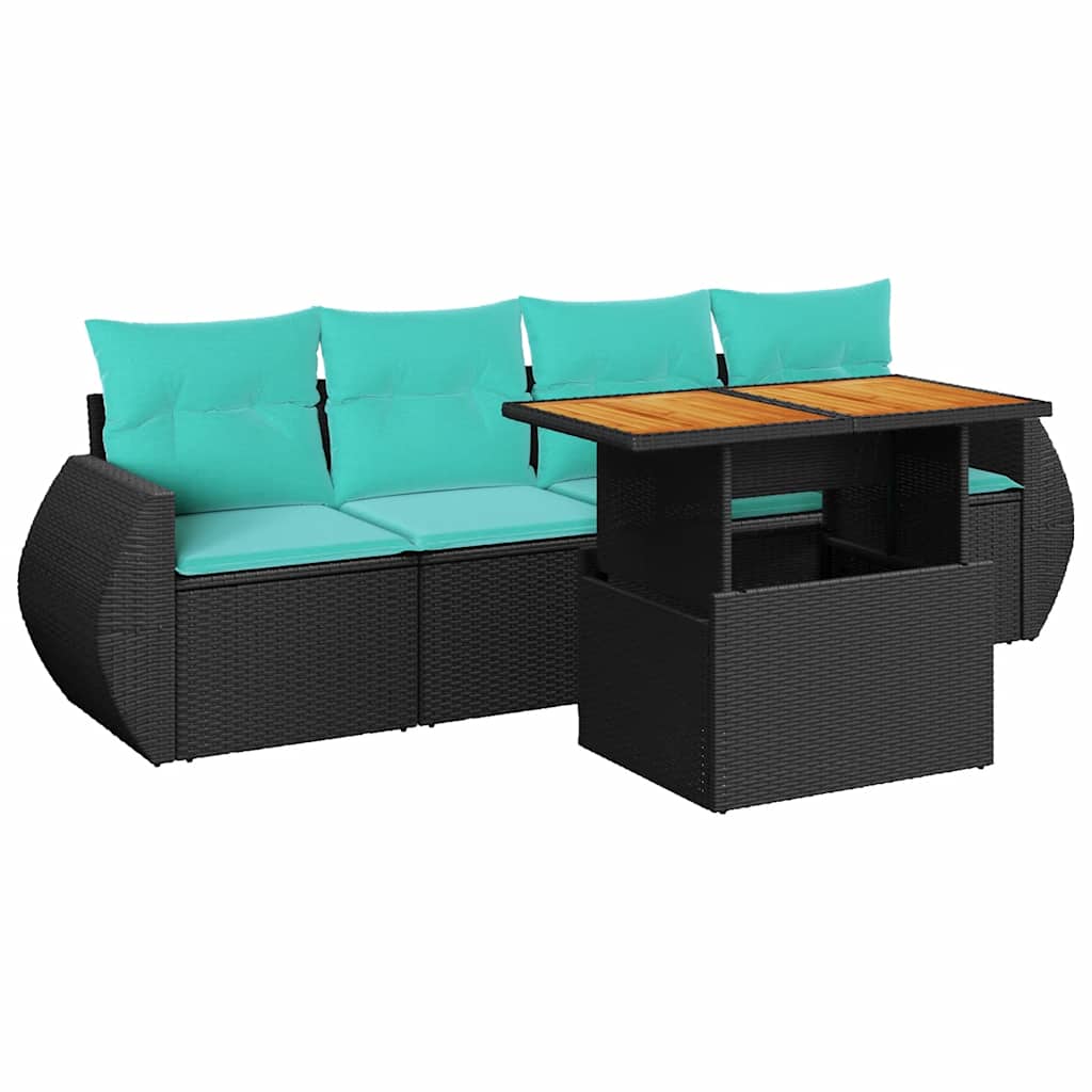 Set Divani da Giardino 5 pz con Cuscini in Polyrattan Nero