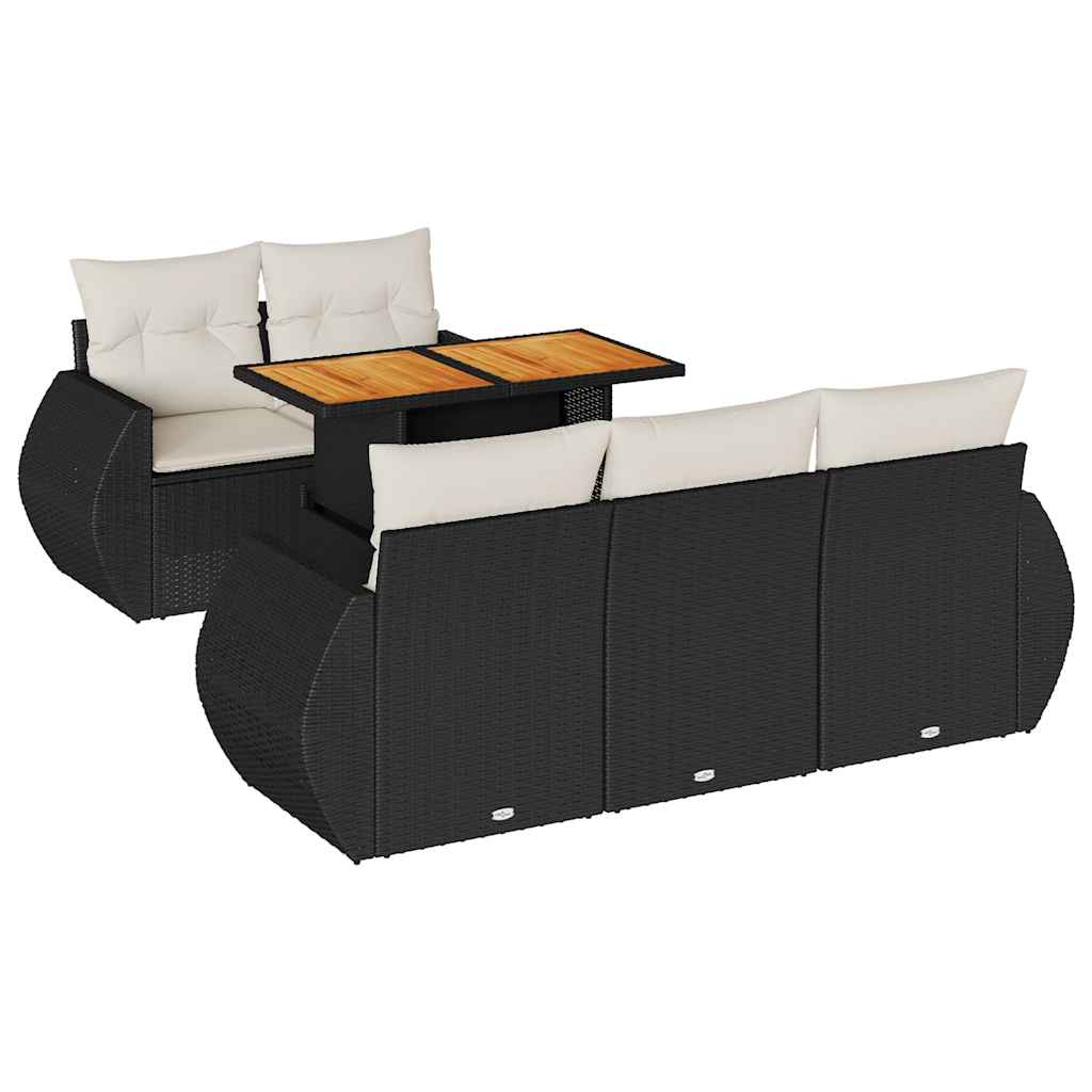 Set Divano da Giardino 6 pz con Cuscini Nero in Polyrattan