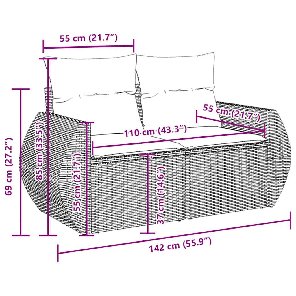 Set Divano da Giardino 6 pz con Cuscini Grigio in Polyrattan