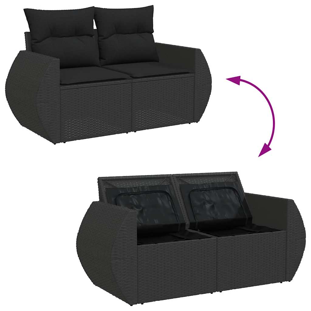 Set Divani da Giardino 5 pz con Cuscini in Polyrattan Nero
