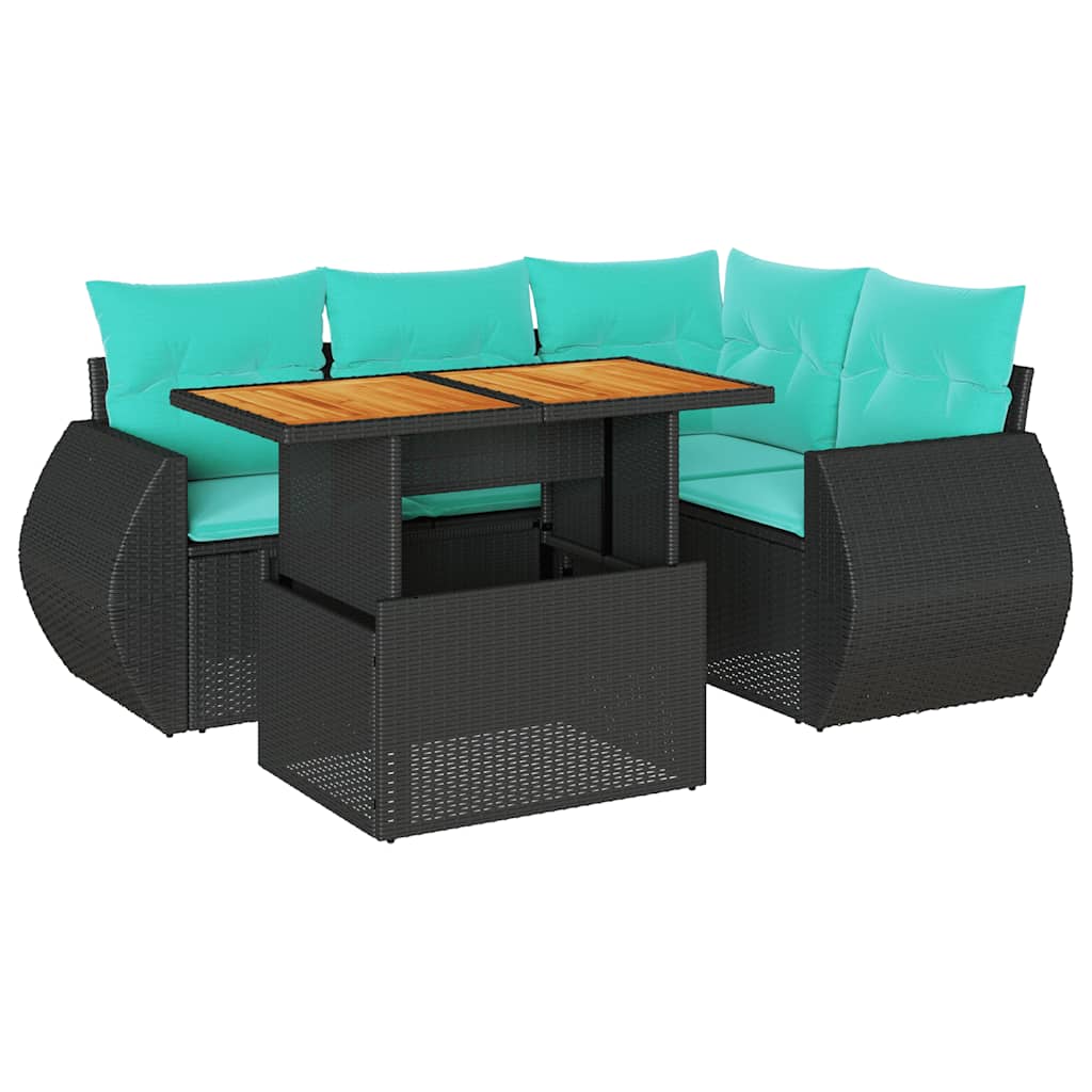 Set Divani da Giardino 5 pz con Cuscini in Polyrattan Nero