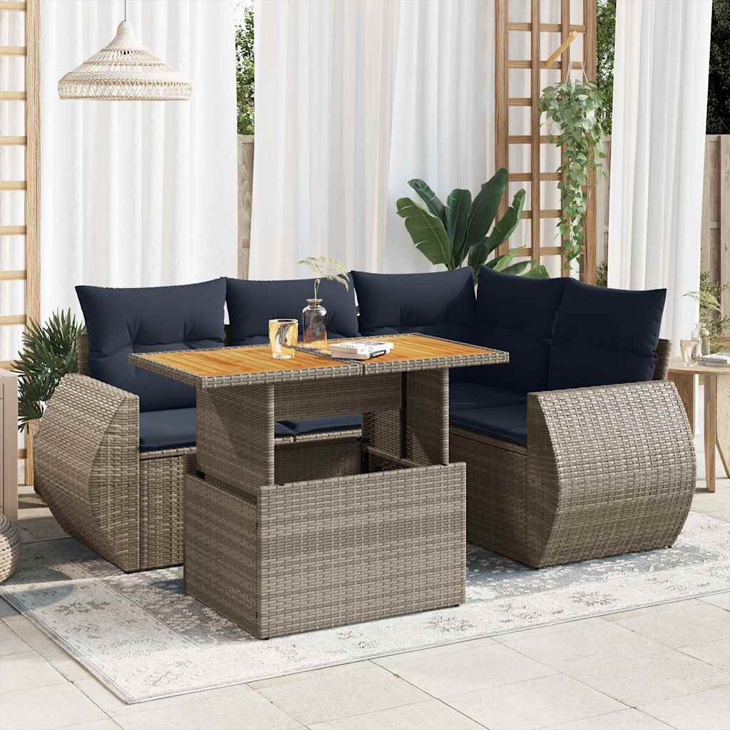 Set Divano da Giardino 5 pz con Cuscini Grigio in Polyrattan