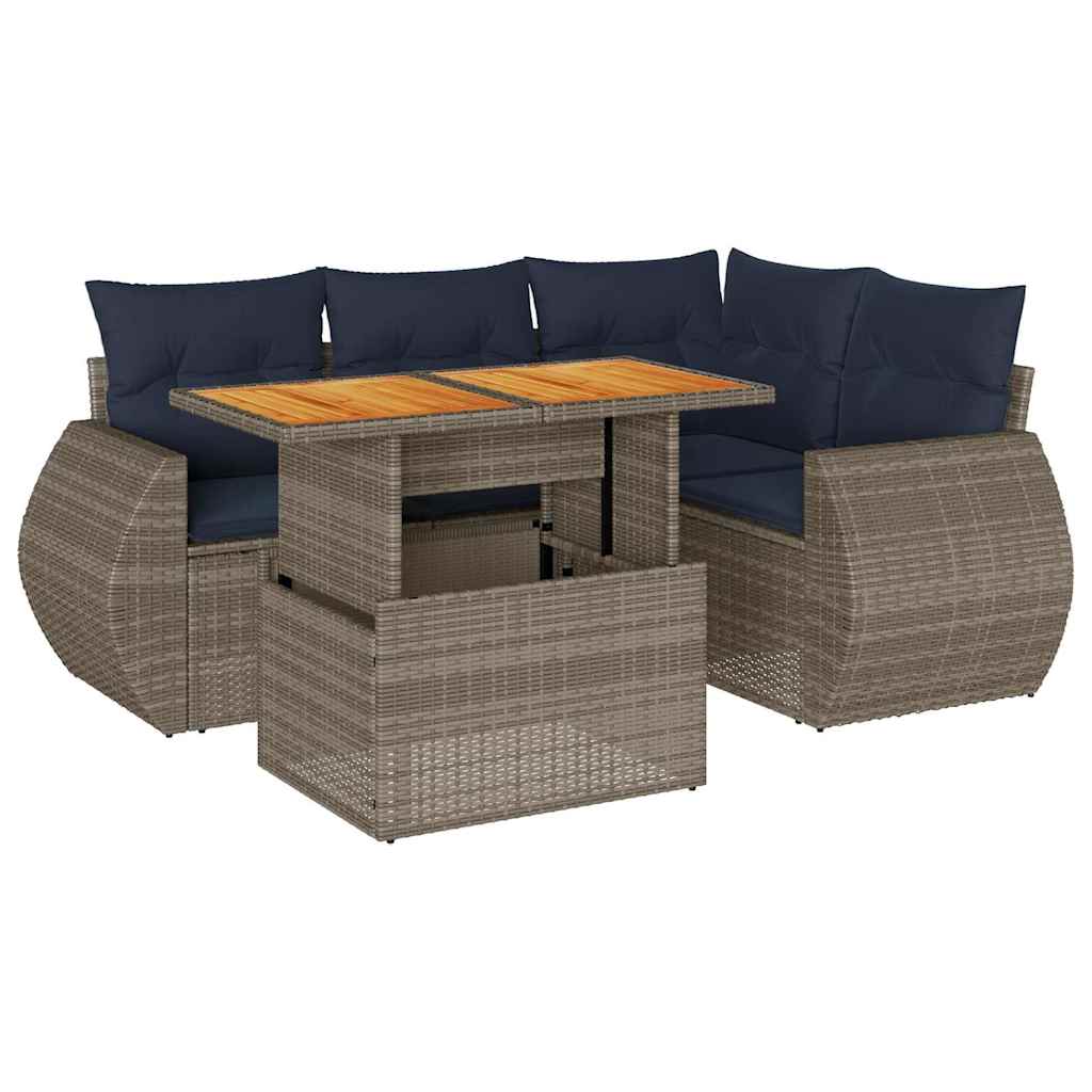 Set Divano da Giardino 5 pz con Cuscini Grigio in Polyrattan
