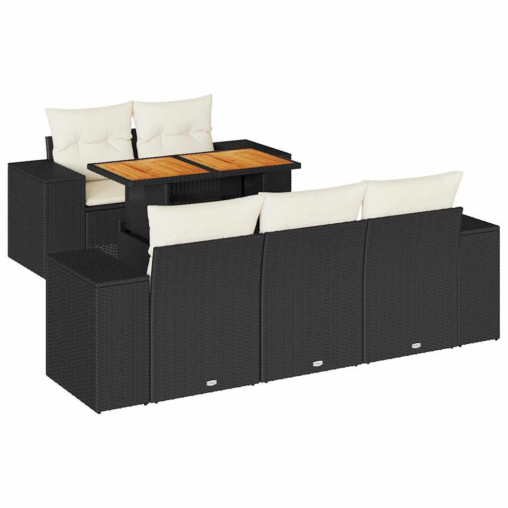 Set Divano da Giardino 6 pz con Cuscini Nero in Polyrattan