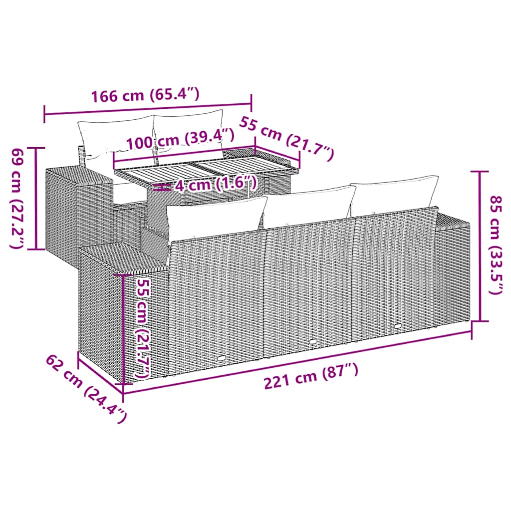 Set Divano da Giardino 6 pz con Cuscini Grigio in Polyrattan