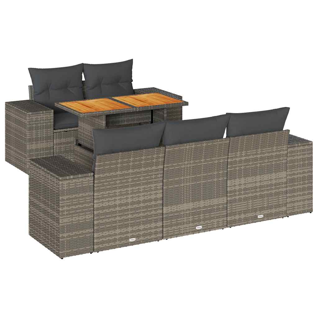 Set Divano da Giardino 6 pz con Cuscini Grigio in Polyrattan