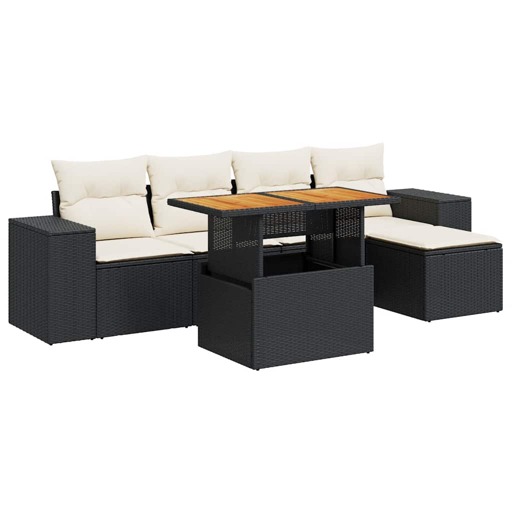 Set Divano da Giardino 6 pz con Cuscini Nero in Polyrattan