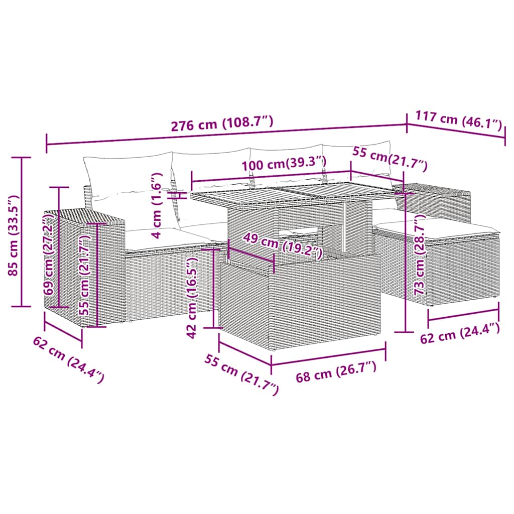 Set Divano da Giardino 6 pz con Cuscini Grigio in Polyrattan