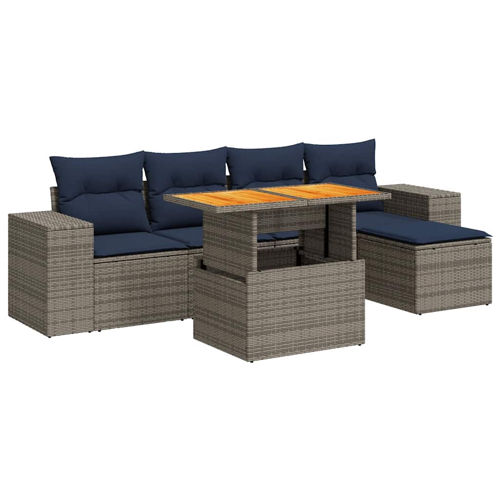 Set Divano da Giardino 6 pz con Cuscini Grigio in Polyrattan