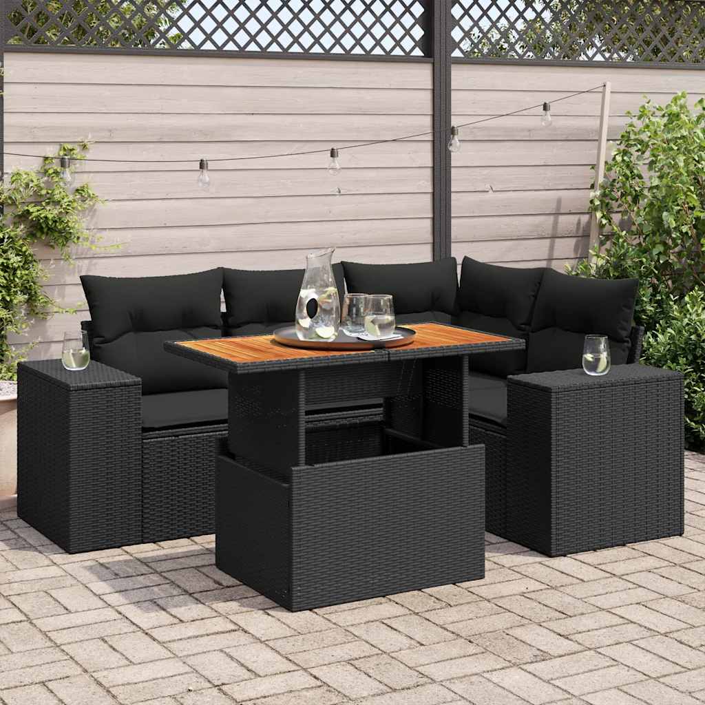 Set Divani da Giardino 5 pz con Cuscini in Polyrattan Nero