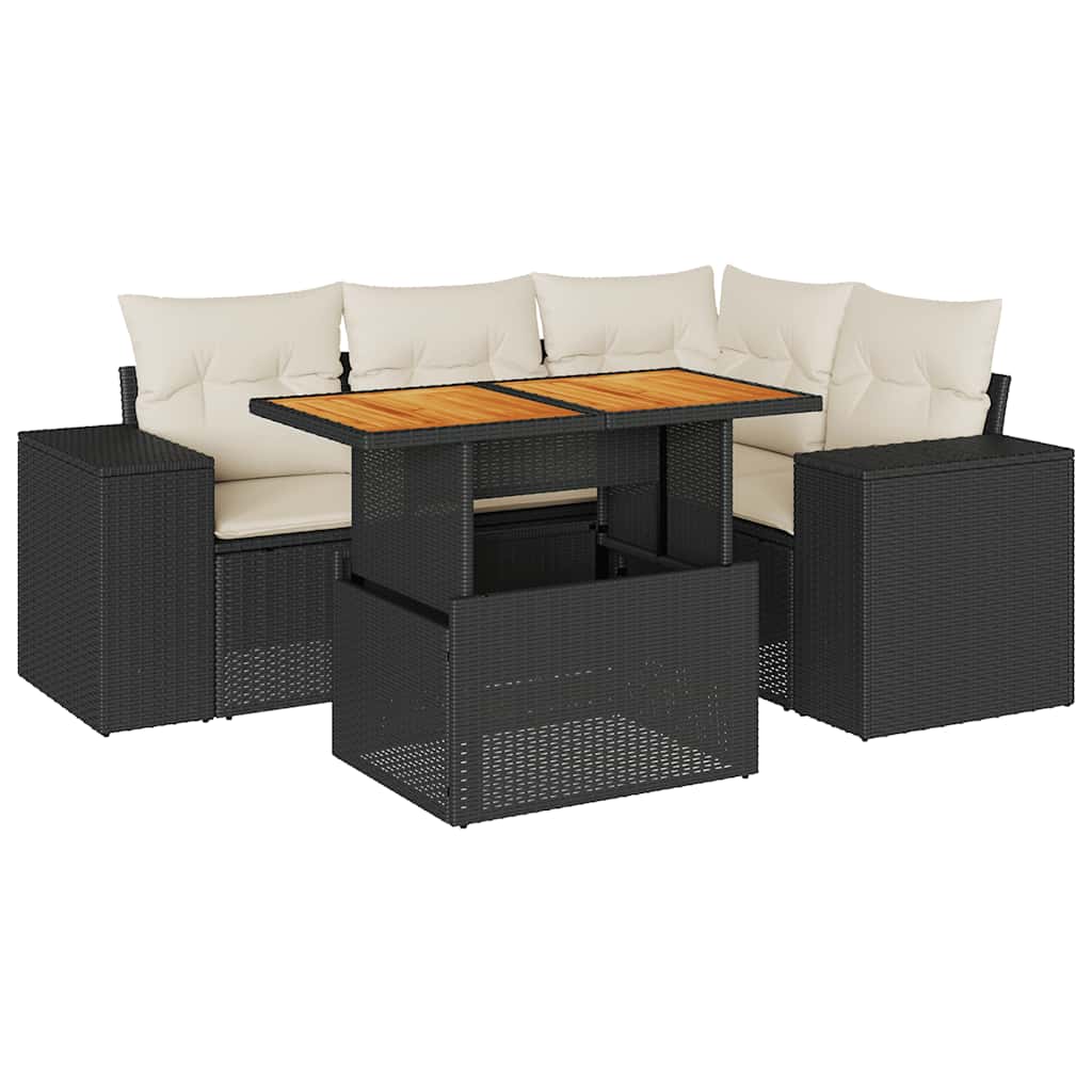 Set Divani da Giardino 5 pz con Cuscini in Polyrattan Nero