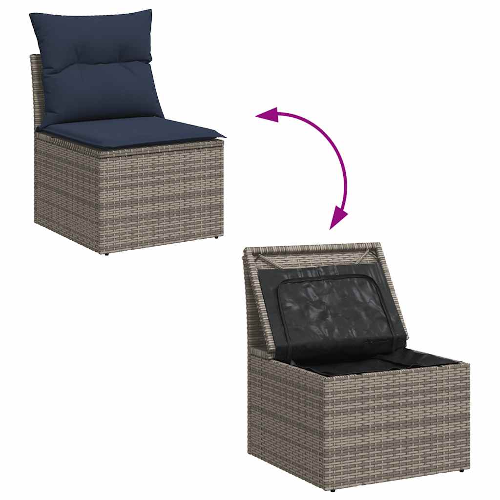 Set Divano da Giardino 5 pz con Cuscini Grigio in Polyrattan