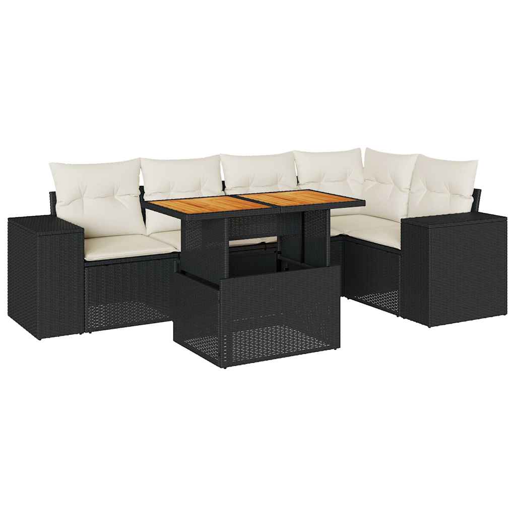 Set Divano da Giardino 6 pz con Cuscini Nero in Polyrattan