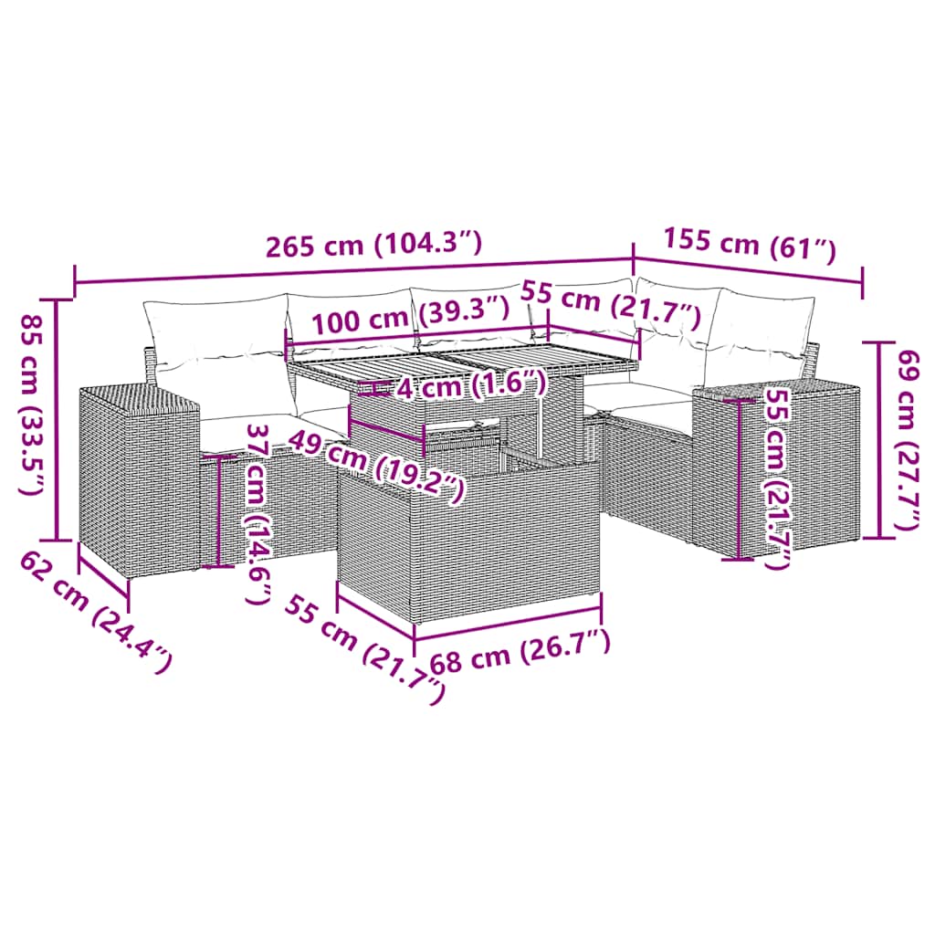 Set Divano da Giardino 6 pz con Cuscini Grigio in Polyrattan