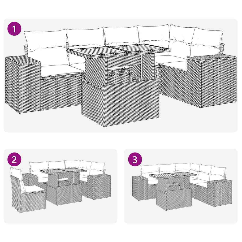 Set Divano da Giardino 6 pz con Cuscini Grigio in Polyrattan