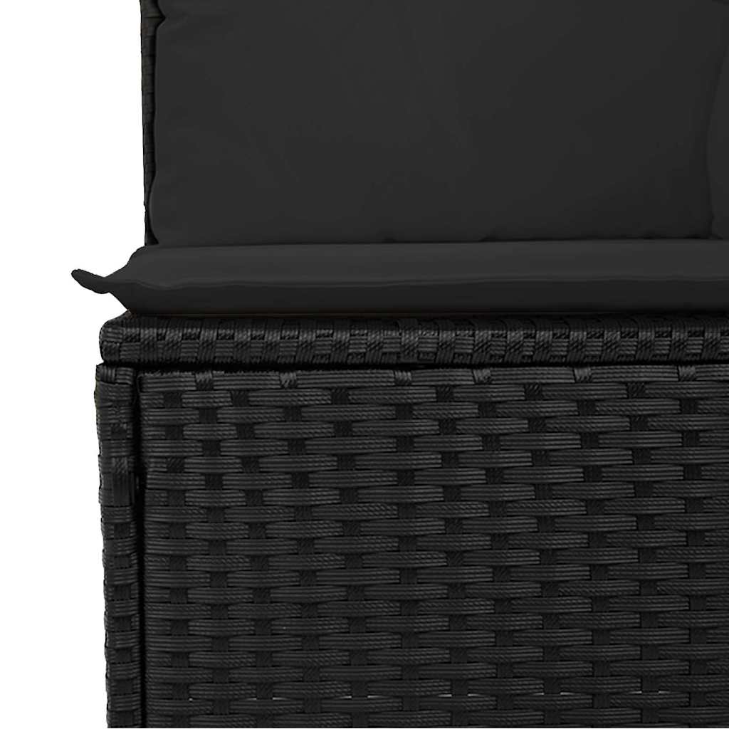 Set Divano da Giardino 6 pz con Cuscini Nero Polyrattan Acacia