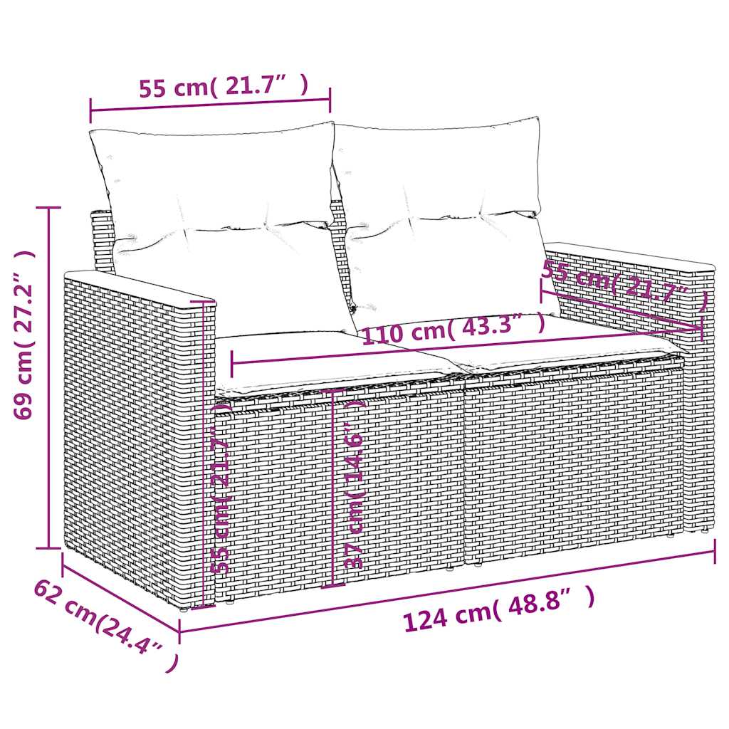 Set Divano da Giardino 6pz con Cuscini Grigio Polyrattan Acacia
