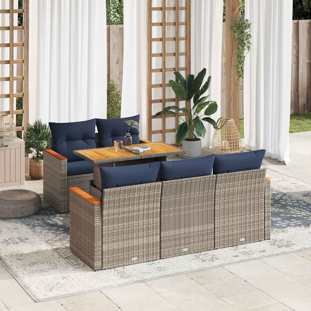 Set Divano da Giardino 6 pz con Cuscini Grigio in Polyrattan