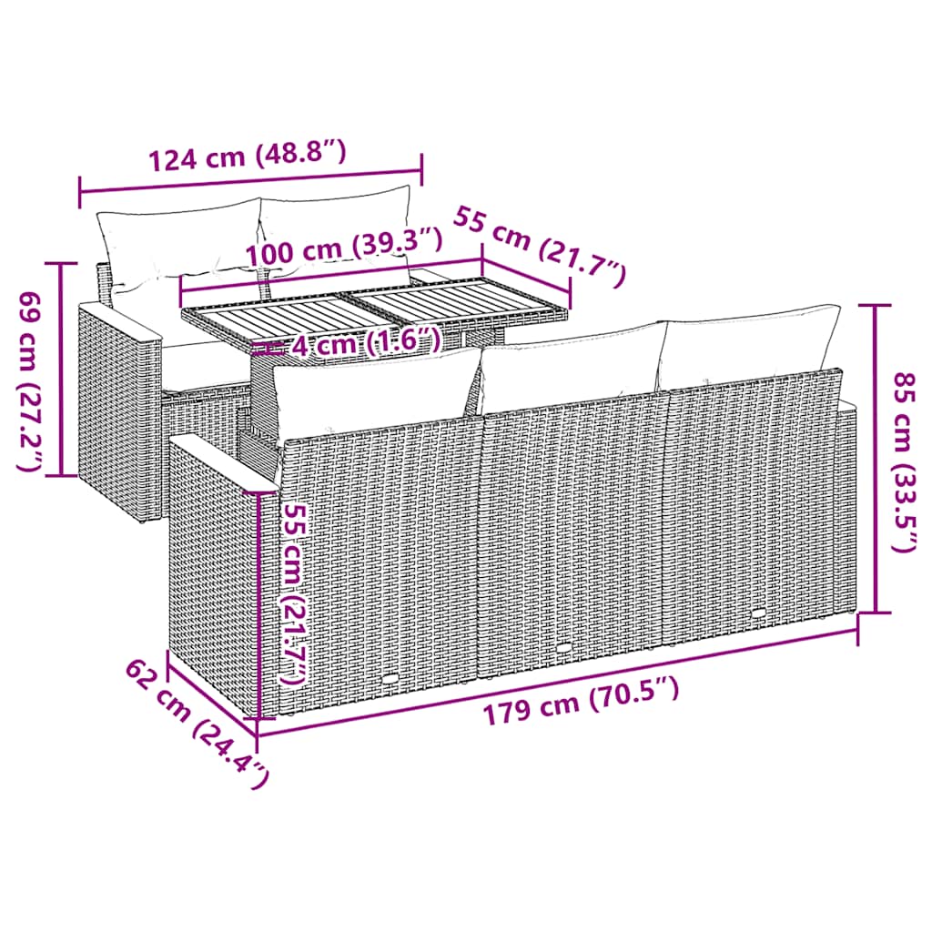 Set Divano da Giardino 6 pz con Cuscini Grigio in Polyrattan