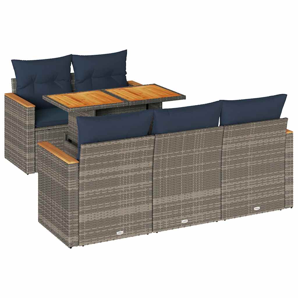 Set Divano da Giardino 6 pz con Cuscini Grigio in Polyrattan