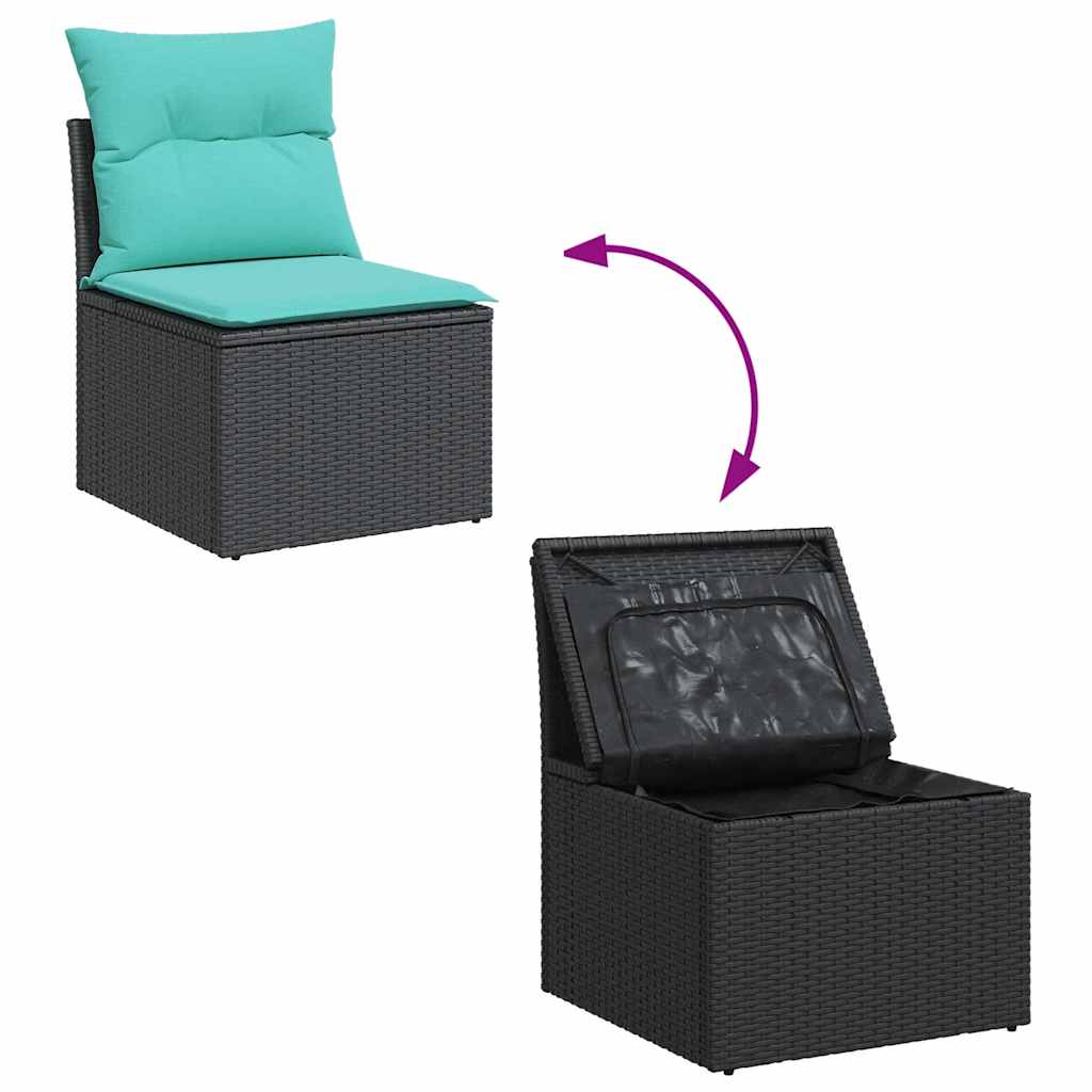 Set Divano da Giardino 6 pz con Cuscini Nero in Polyrattan