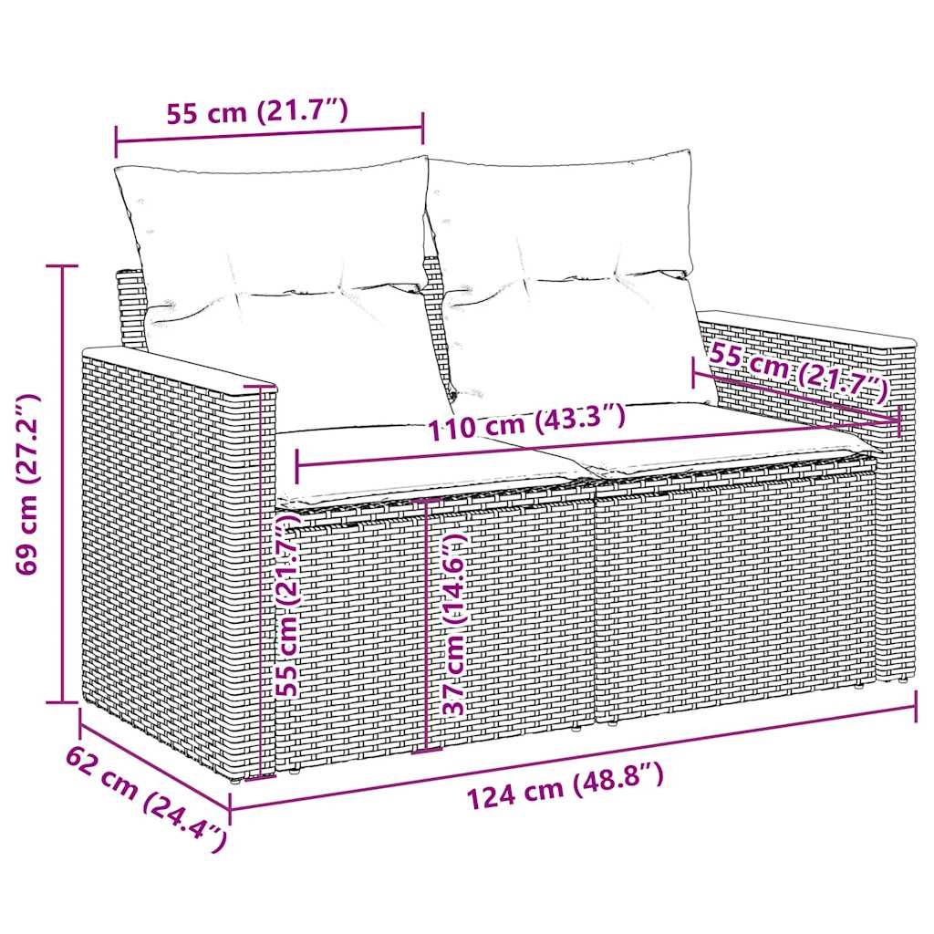 Set Divano da Giardino 6pz con Cuscini Grigio Polyrattan Acacia