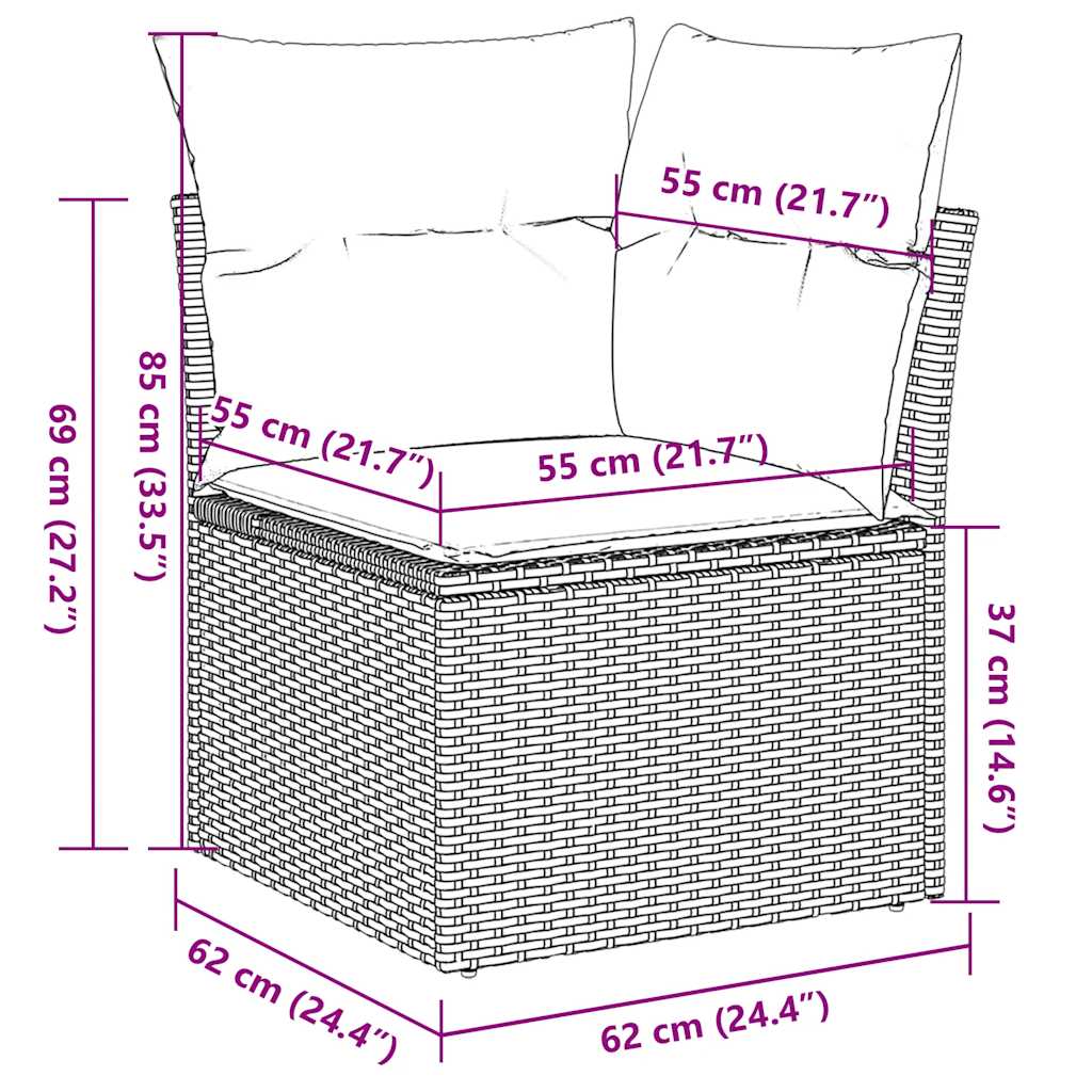 Set Divani da Giardino 5 pz con Cuscini Nero Polyrattan Acacia