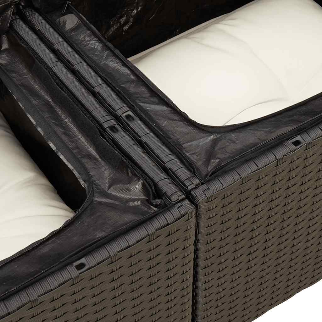 Set Divani da Giardino 5 pz con Cuscini Nero Polyrattan Acacia